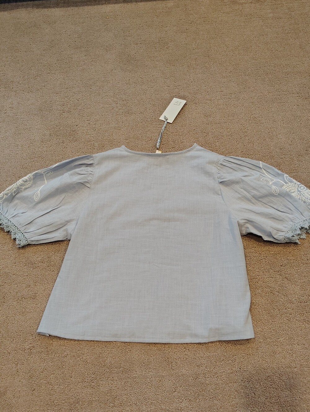 Embroidered Cropped Cotton Top With Lace Trim - Picture 11 of 12